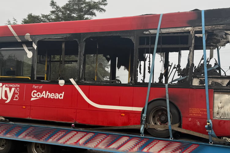 The charred remains of a Go Ahead owned bus near Camelford (Picture: Adrian Jasper)