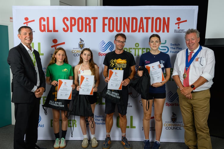 Steve Ward, surf life-saver Isabelle Headleand, athlete Lexi Hollister, triathlete Adam Keogh, and sailor Florence Luxton, with Cllr Rob Nolan. (Picture: PR4Photos)