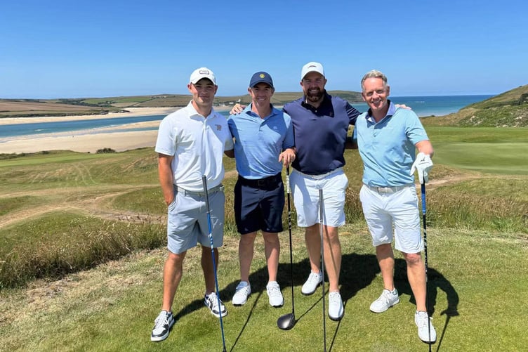 St Enodoc club champion Finn Ellis (left) pictured alongside Rory McIlroy, Shane Lowry and Luke Donald on the famous Church Course