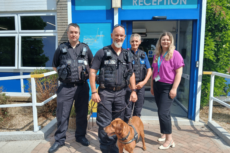 Police dog Skye visited Saltash Community School alongside her handler, PC Steve Waters to educate students about the dangers of illegal drugs
