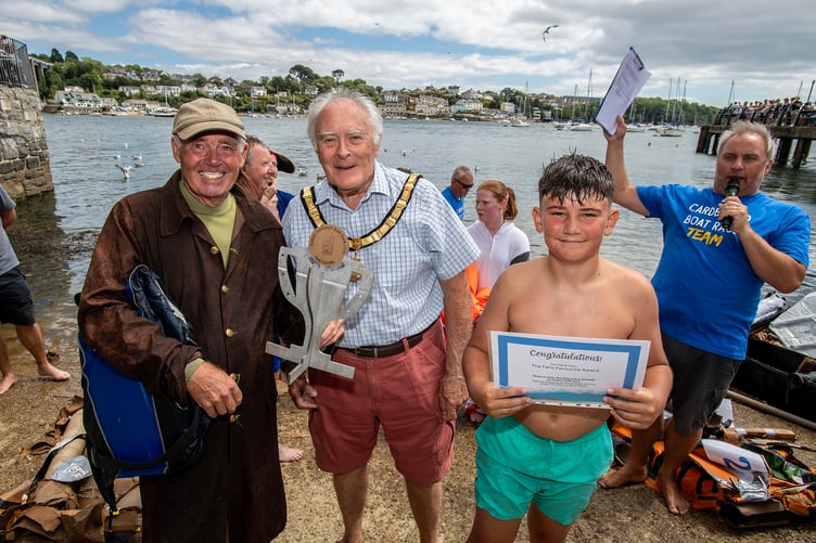 Mayor of Saltash, Cllr Brian Stoyel hands out the awards during Sunday's now legendary Cardboard Boat Race