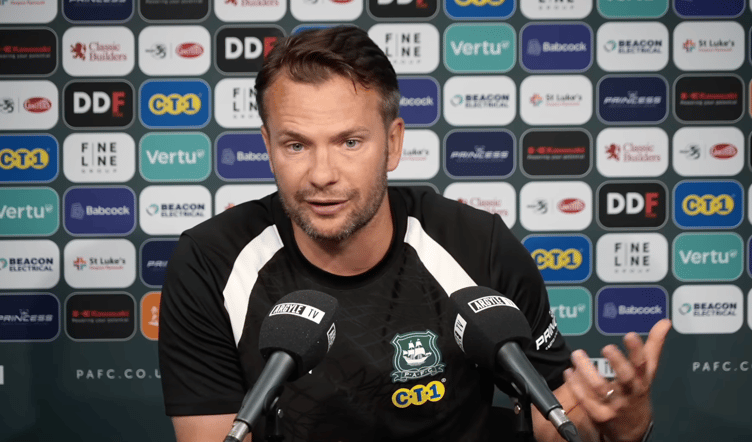 Plymouth Argyle head coach Tom Cleverley chats to the media following his side's pre-season fixture with Bristol City