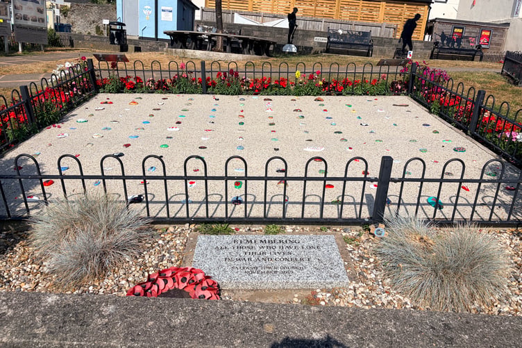 The restored World War One Pebble Memorial situated in the peace garden in Alexandra Square in Saltash