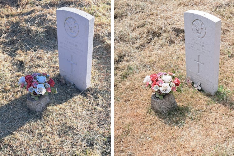 A before and after look at the grave of Serjeant J.P O'Neill of the Duke of Cornwall Light Infantry, one of 40 that volunteer Neil Walsh attends to each week