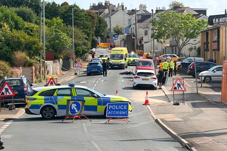 St Stephen's Road, Saltash, has been closed with air ambulance, police and land ambulance on scene