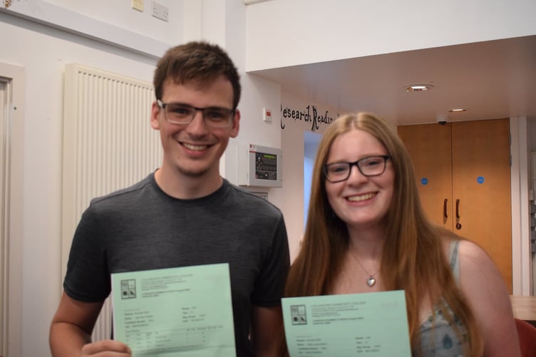 Students Jack and Sally Martin are all smiles after picking up their A Level results from Callington Community College
