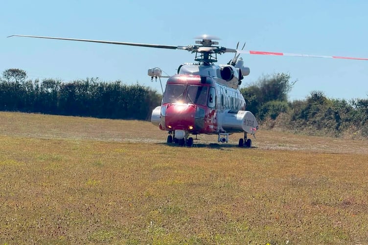 The Coastguard Rescue 924 helicopter was first on scene at the beach in Cornwall. (Picture: Mevagissey Coastguards)