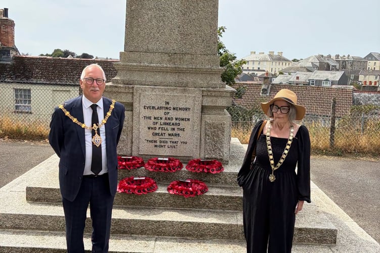 Liskeard Mayor, Cllr David Braithwaite and deputy, Cllr Sylvia Berry were among those who attended the VJ Day service in the town