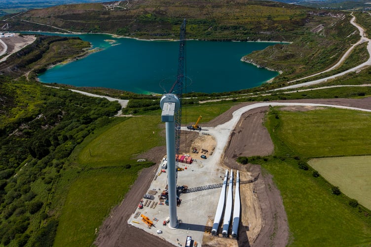 The huge turbine under construction at the former Blackpool Pit in Cornwall. (Picture: Paul Williams)