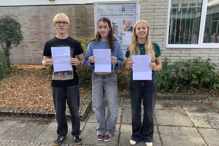 Celebrations underway as Torpoint students collect their GCSE results.