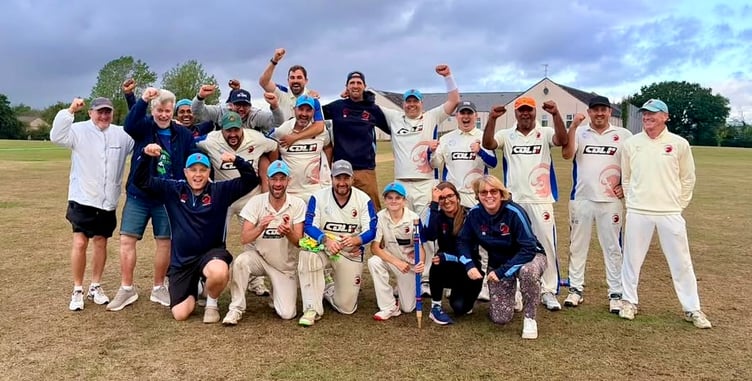 Players and officials from Saltash Cricket Club celebrate the title successes for both their First and Second teams at the weekend (Picture: Saltash CC)