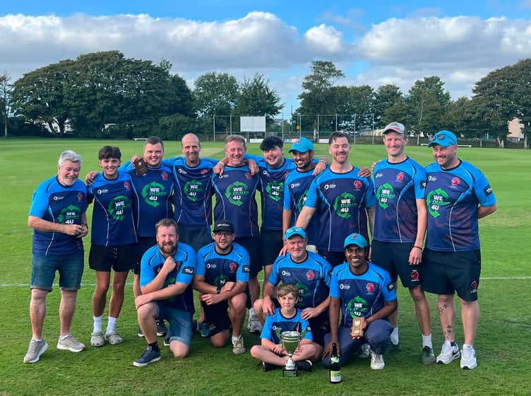 County Division Three champions, Saltash Cricket Club, celebrate their success. Pictured (left to right), back row: Neil Kelleher (president), Jonny Wastell, Ben Hutson, Dave Holland Huw Williams, Jack Roberts, Darshan Sathish, Sam Renfree, Richard Townsend, Matt Lansdown.
Front row: Joe Organ, Matt Petherbridge, Justin Hemmings, Tharanga Gunarathna.
Mascot: Max Lansdown