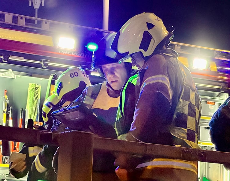 Firefighters assessing the situation during the emergency services exercise on the Tamar Bridge (Pictures: Cornish Times)
