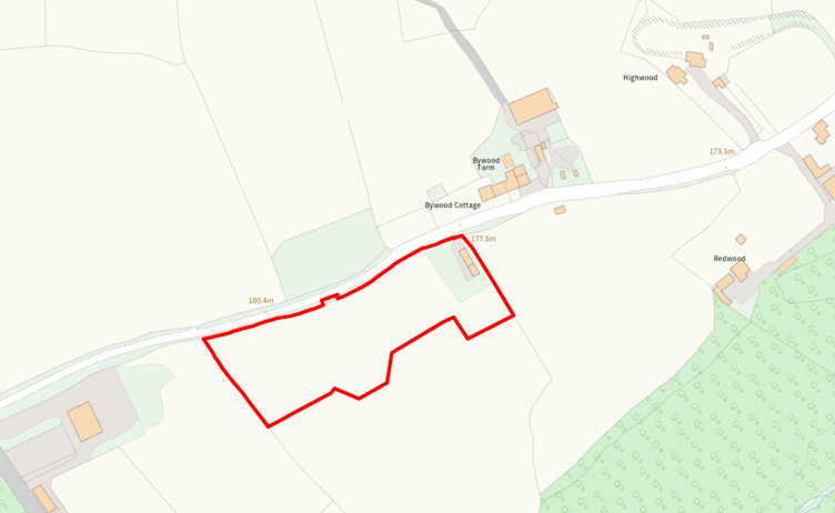 The application relates to 0.8 hectares of land south-west of Redwood Farm, off Golberdon Road