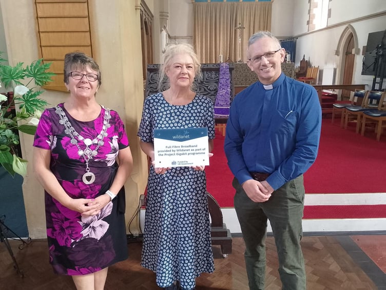 Torpoint Mayor, Cllr Julie Martin, alongside Chief People Officer at Wildanet, Julie-Anne Sunderland and the Revd Steve Guffick, Rector of Torpoint