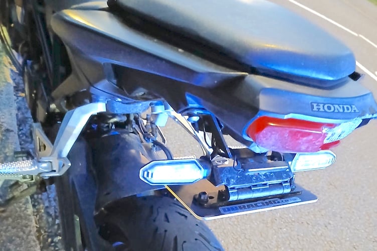 The motorcycle had a flipper numberplate installed. (Picture: St Austell Police)