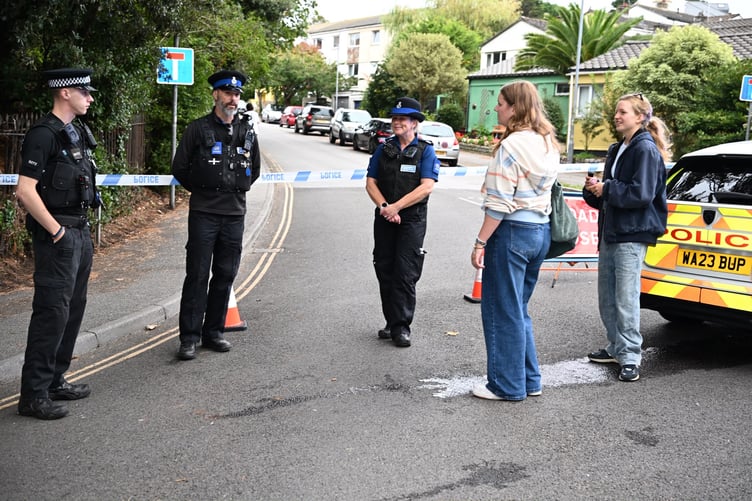 Police are on the scene and advising members of the public to keep back after a 150 metre cordon was put in place earlier today while emergency services tackle a suspected unexploded ordnance device at Falmouth Docks