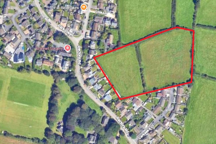 Two farm fields will be developed with housing at St Stephen, near St Austell. (Picture: Google)