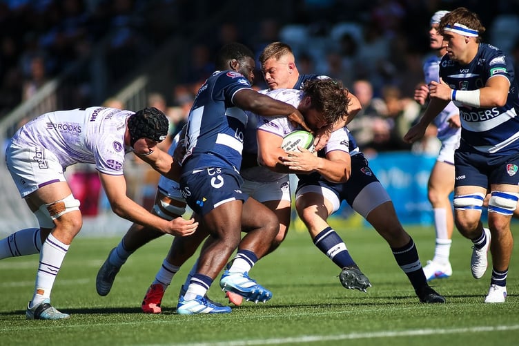 Pirates' prop Alfie Petch is in the thick of the action