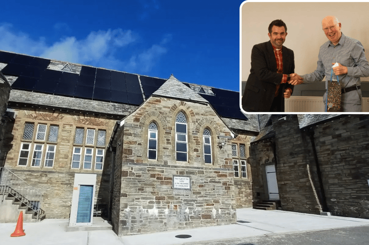 St Martin’s Church Centre has reopened following a £760,000 transformation, while (inset) the Revd Mark Wade, vicar of Liskeard and St Keyne, and Mike Sturgess celebrate the occasion