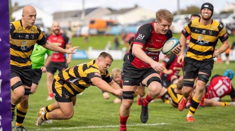 Flanker Mawgan Osborne, pictured scoring a try against Hornets recently, was a standout performer in Cheshire.