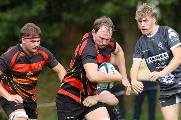 Hooker Cian Goldsmith, pictured during their league opener with Launceston Castles last month, grabbed the bonus-point try towards the end.
